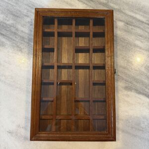 Vintage Wooden Knick Knack Trinket Wall Display Shelf w/ Glass Door 7x11.5”